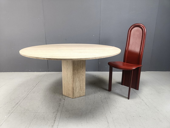 Image 1 of Beautiful Dining Table Or Center Table Made From Travertine Stone.  Elegant Round Table Top.  Good Condition  1970S - Italy  Hei