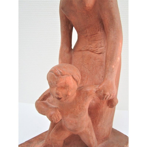 Image 1 of Woman and child in vintage plaster with terracotta patina, 1960