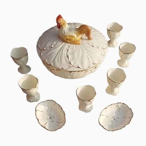 10X Antique Egg Eastern Dishes With Bowl And Egg Cups