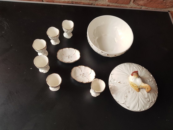 Image 1 of 10 platos antiguos de huevo orientales con cuenco y hueveras