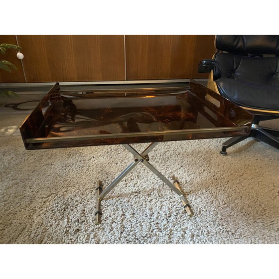 Image 1 of Vintage folding table in lucite and brass for Maison Mercier, 1970