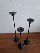 3x Tall Brass Candlesticks Memphis Milano Style 1980s