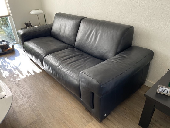 Image 1 of Natuzzi Black Leather Sofa