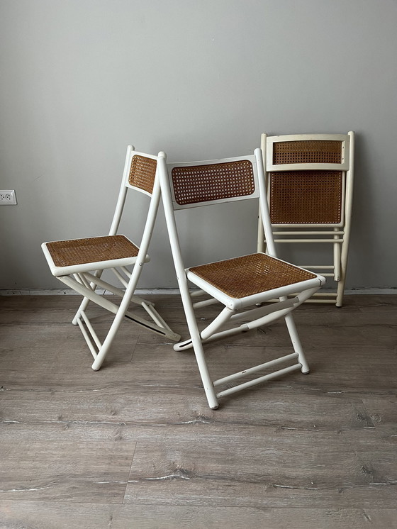 Image 1 of 3x Vintage Set Folding Webbing Chairs 1980 Italy