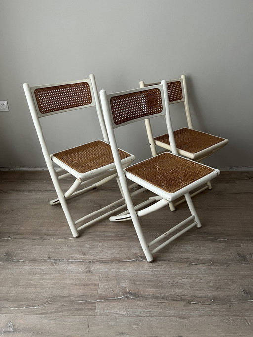 3x Vintage Set Folding Webbing Chairs 1980 Italy