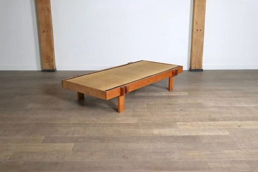 Midcentury Japanese Coffee Table In Wood And Seagrass, Japan, 1960s