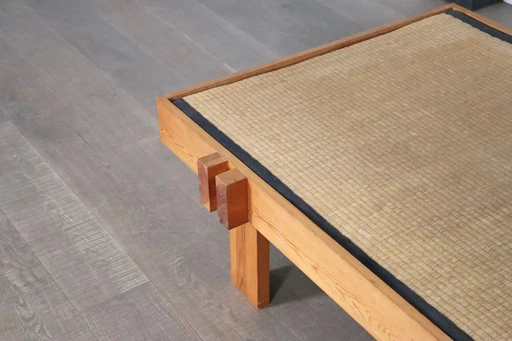 Midcentury Japanese Coffee Table In Wood And Seagrass, Japan, 1960s