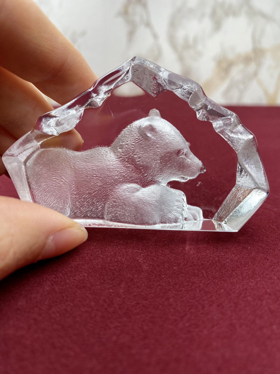 Image 1 of Swedish Mats Jonasson Lead Crystal (Polar) Bear Sculpture / Paperweight With Signature / Vintage Art & Collectibles 
