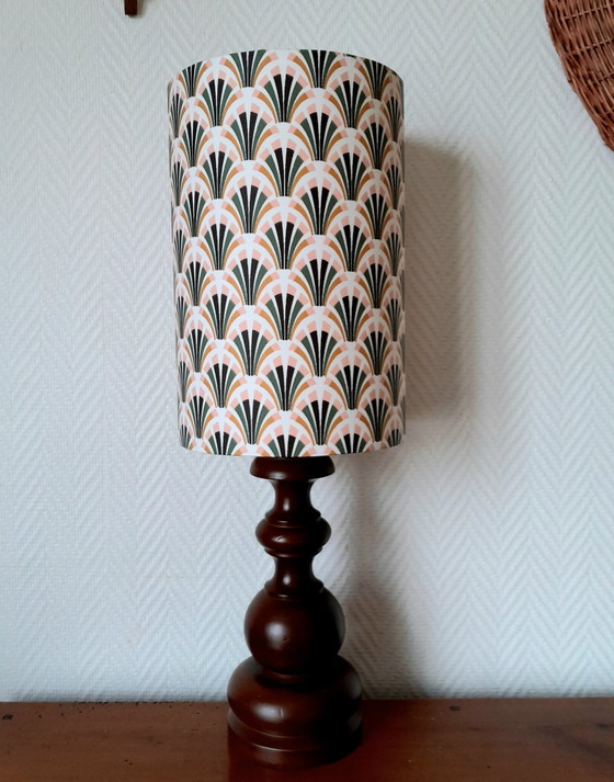 Image 1 of Custom Art Deco Wooden Lamp and Lampshade