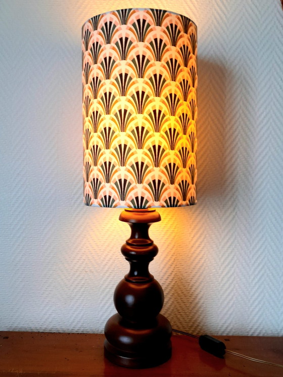 Image 1 of Custom Art Deco Wooden Lamp and Lampshade