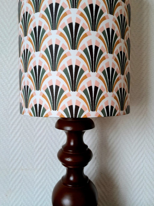 Custom Art Deco Wooden Lamp and Lampshade