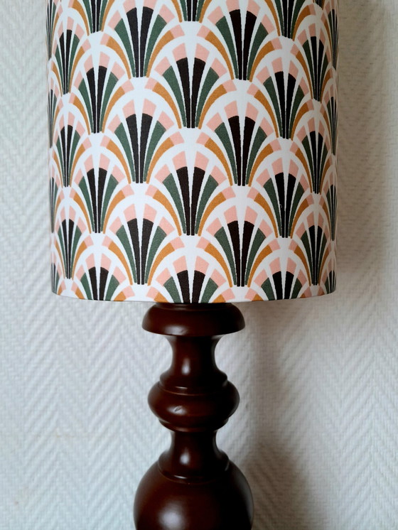 Image 1 of Custom Art Deco Wooden Lamp and Lampshade