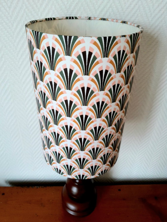 Image 1 of Custom Art Deco Wooden Lamp and Lampshade