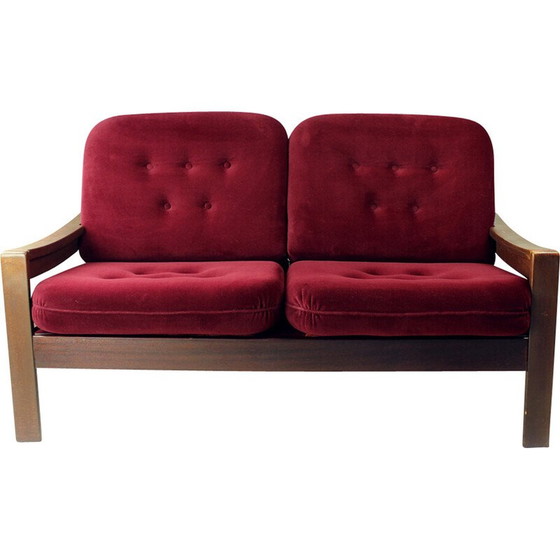Image 1 of Vintage 2 seater sofa in velvet by Hikor Pisek, Czechoslovakia 1980s