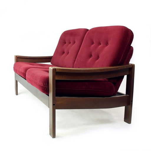 Vintage 2 seater sofa in velvet by Hikor Pisek, Czechoslovakia 1980s