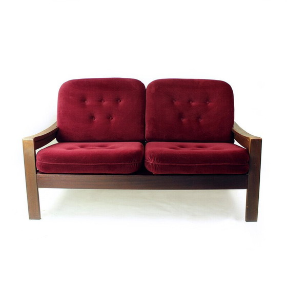 Image 1 of Vintage 2 seater sofa in velvet by Hikor Pisek, Czechoslovakia 1980s