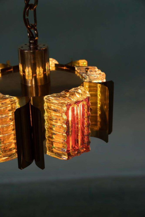 Image 1 of Danish design eyecatcher pendant lamp Pearl glass & brass