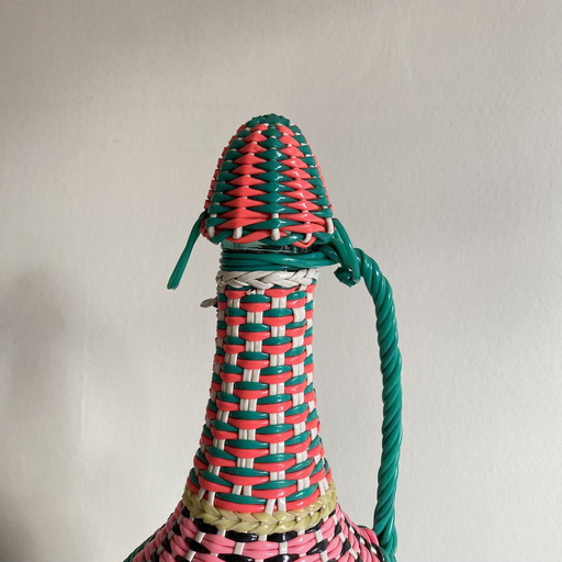 Vintage Plastic Braided Glass and Scoubidou Bottle