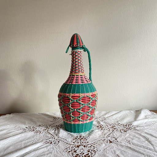 Vintage Plastic Braided Glass and Scoubidou Bottle
