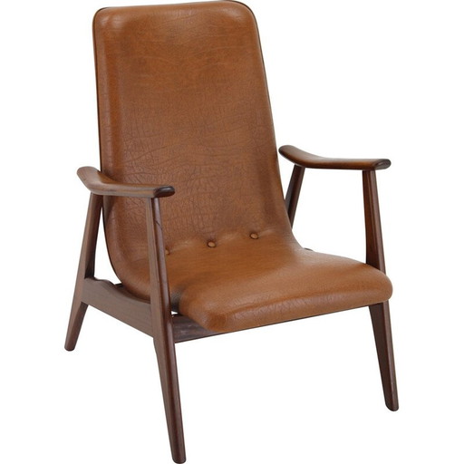 Vintage scandinavian armchair in teak and leatherette, 1960s