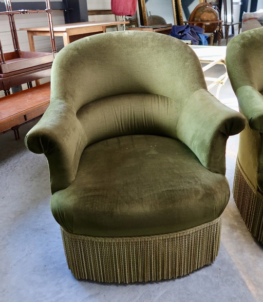 duo fauteuils crapaud verts vintage