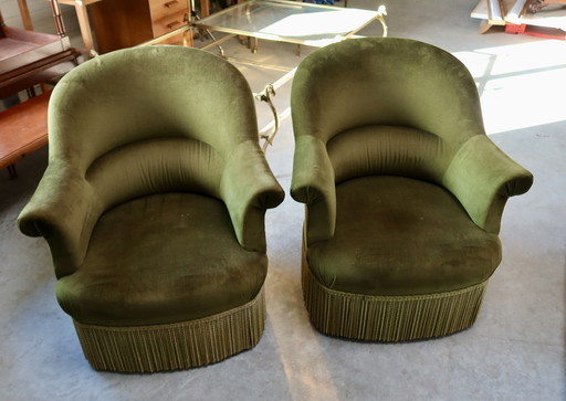 duo fauteuils crapaud verts vintage