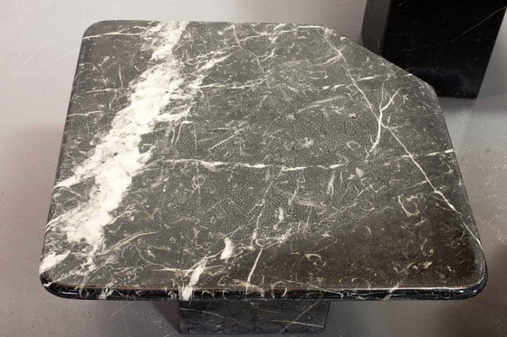 Image 1 of Mid Century Black Carrara Marble Side Tables