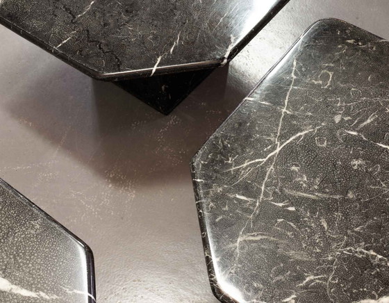 Image 1 of Mid Century Black Carrara Marble Side Tables