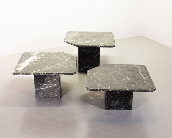 Image 1 of Mid Century Black Carrara Marble Side Tables