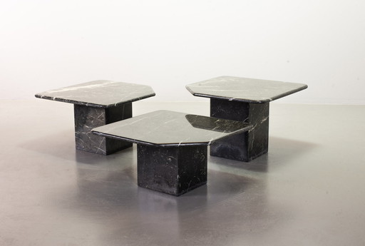 Mid Century Black Carrara Marble Side Tables