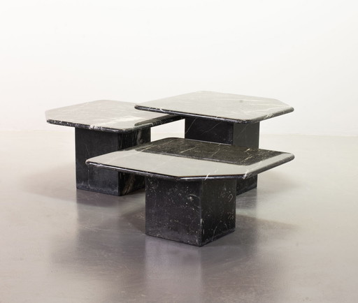 Mid Century Black Carrara Marble Side Tables