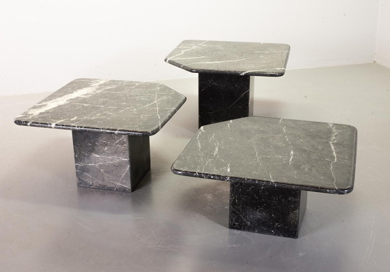 Image 1 of Mid Century Black Carrara Marble Side Tables