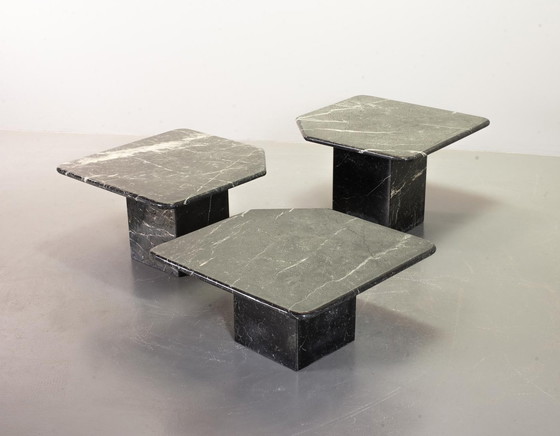 Image 1 of Mid Century Black Carrara Marble Side Tables