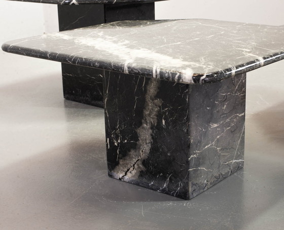 Image 1 of Mid Century Black Carrara Marble Side Tables