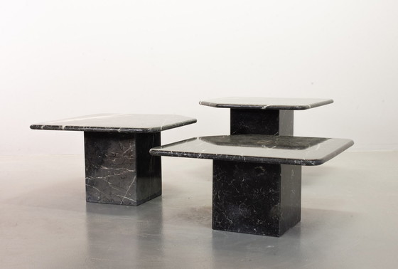 Image 1 of Mid Century Black Carrara Marble Side Tables