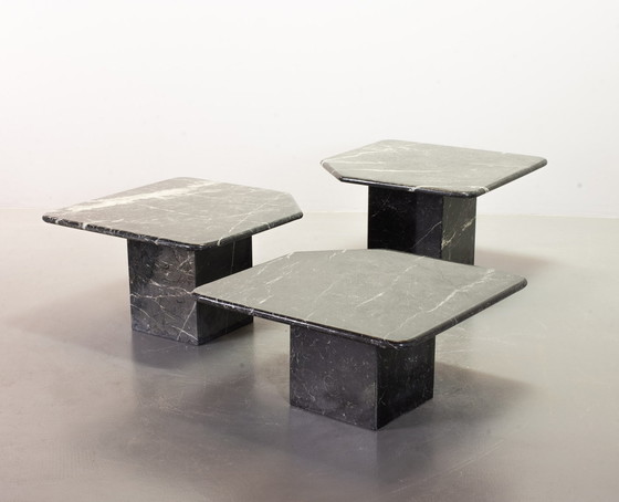 Image 1 of Mid Century Black Carrara Marble Side Tables