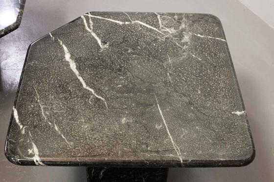 Image 1 of Mid Century Black Carrara Marble Side Tables