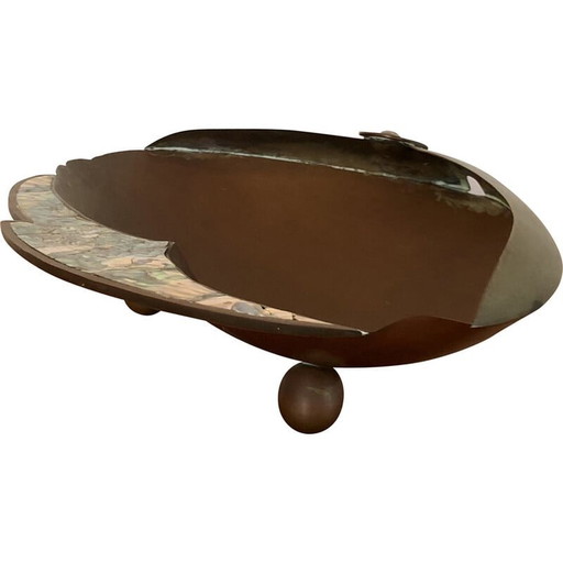 Copper and mother-of-pearl "fish" bowl by G. Espinosa, Mexico 1960
