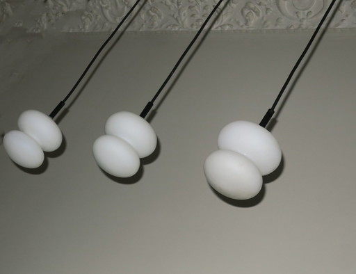 3x Opal / Milk Glass Organic-Shaped Pendant Lights