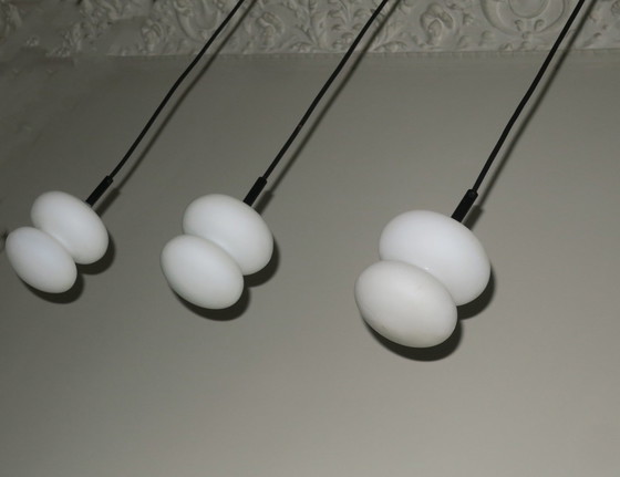 Image 1 of 3x Opal / Milk Glass Organic-Shaped Pendant Lights