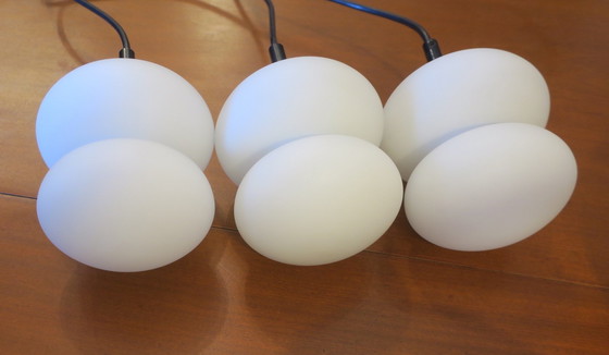 Image 1 of 3x Opal / Milk Glass Organic-Shaped Pendant Lights