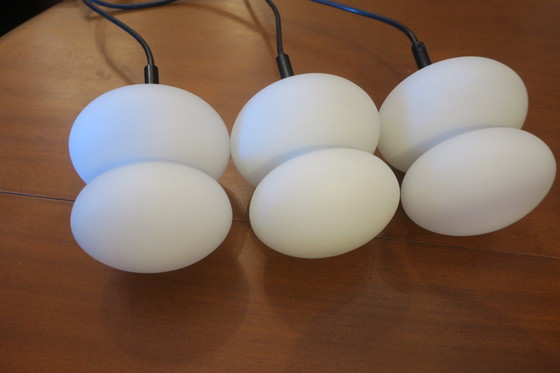 Image 1 of 3x Opal / Milk Glass Organic-Shaped Pendant Lights