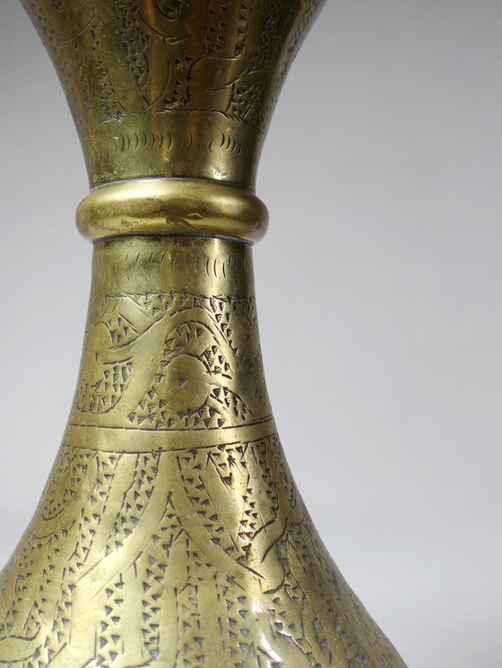 Image 1 of Small antique Islamic Mamluk vase engraved brass handicraft