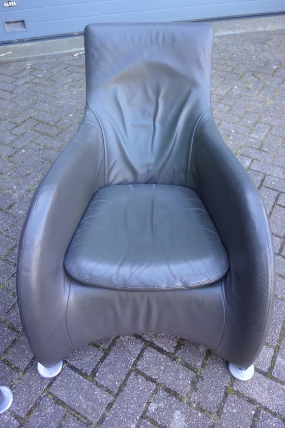 Image 1 of 2x Gerard van den Berg model Loge armchair with footstool