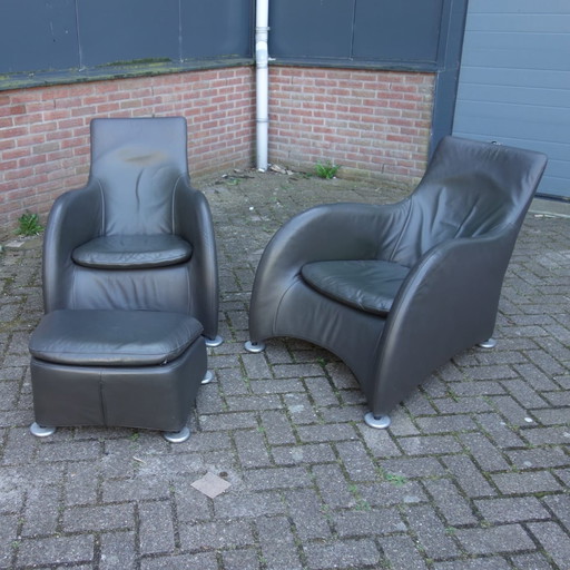 2x Gerard van den Berg modèle Loge fauteuil avec pouf