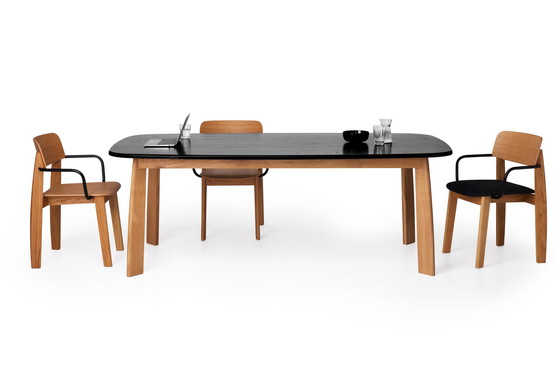 Image 1 of Solid Oak Table, Black Stained Top, Design Sylvain Willenz For Quodes