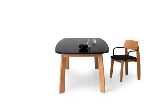 Image 1 of Solid Oak Table, Black Stained Top, Design Sylvain Willenz For Quodes