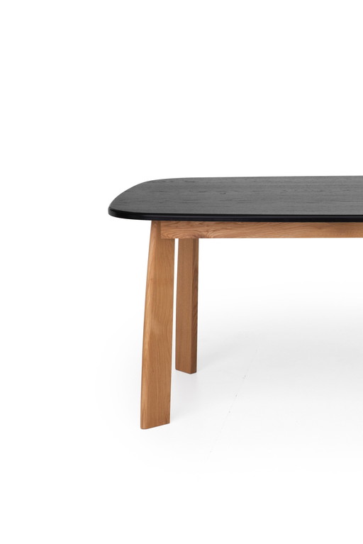 Solid Oak Table, Black Stained Top, Design Sylvain Willenz For Quodes