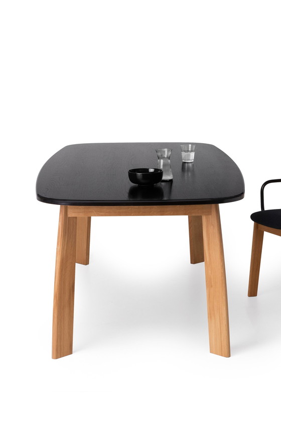 Image 1 of Solid Oak Table, Black Stained Top, Design Sylvain Willenz For Quodes