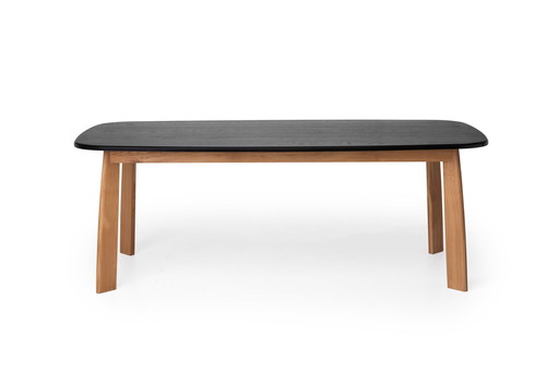 Solid Oak Table, Black Stained Top, Design Sylvain Willenz For Quodes